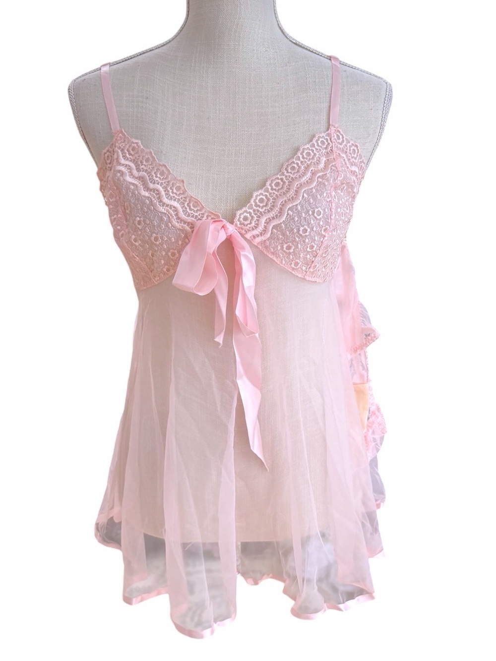 Vtg Frederick's of Hollywood Pink Lace Babydoll Slip & Pantie Set Medium NWT